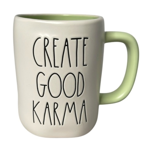 Rae Dunne Artisan Collection Create Good Karma Coffee Mug White Mint Green #237 - Picture 1 of 7